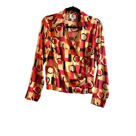 Vintage Renfrew vintage 90s silk womens blouse  Med multi  print - Picture 7 of 7